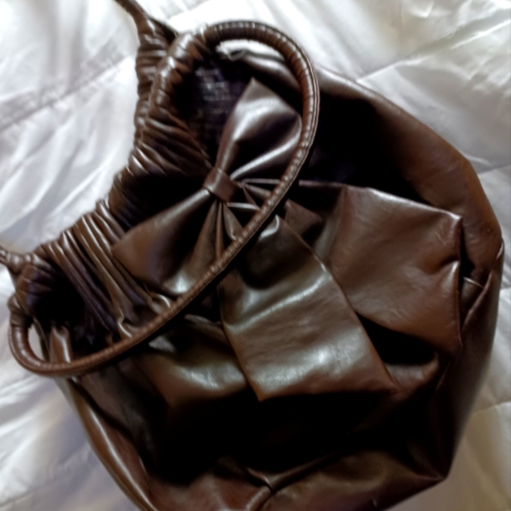 Dress bag, brown, stylish with bow, leather mix